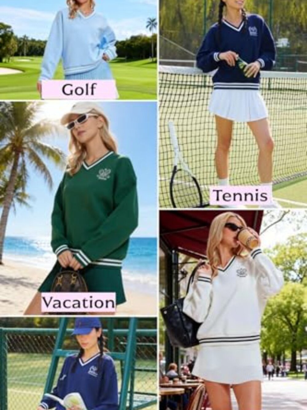 Women 2 Piece Tennis Skirt Set Athletic Sweater Skort Y2K Preppy Lounge - Picture 4 of 6